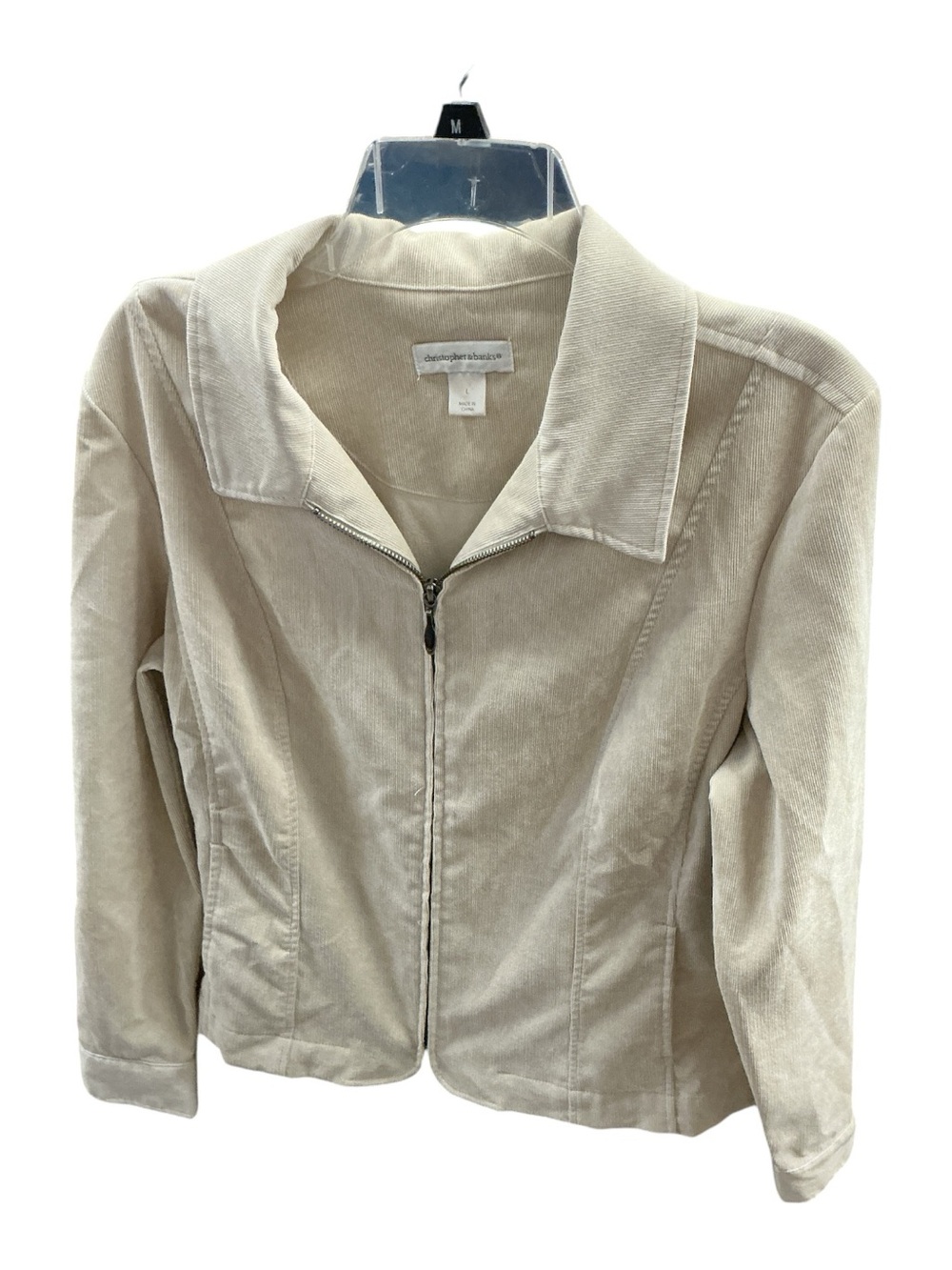 Christopher & Banks Beige Corduroy Zip-Front Bomber Jacket